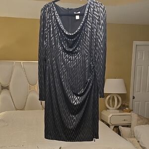 Cache Black and Silver Chevron Long Sleeve Dress